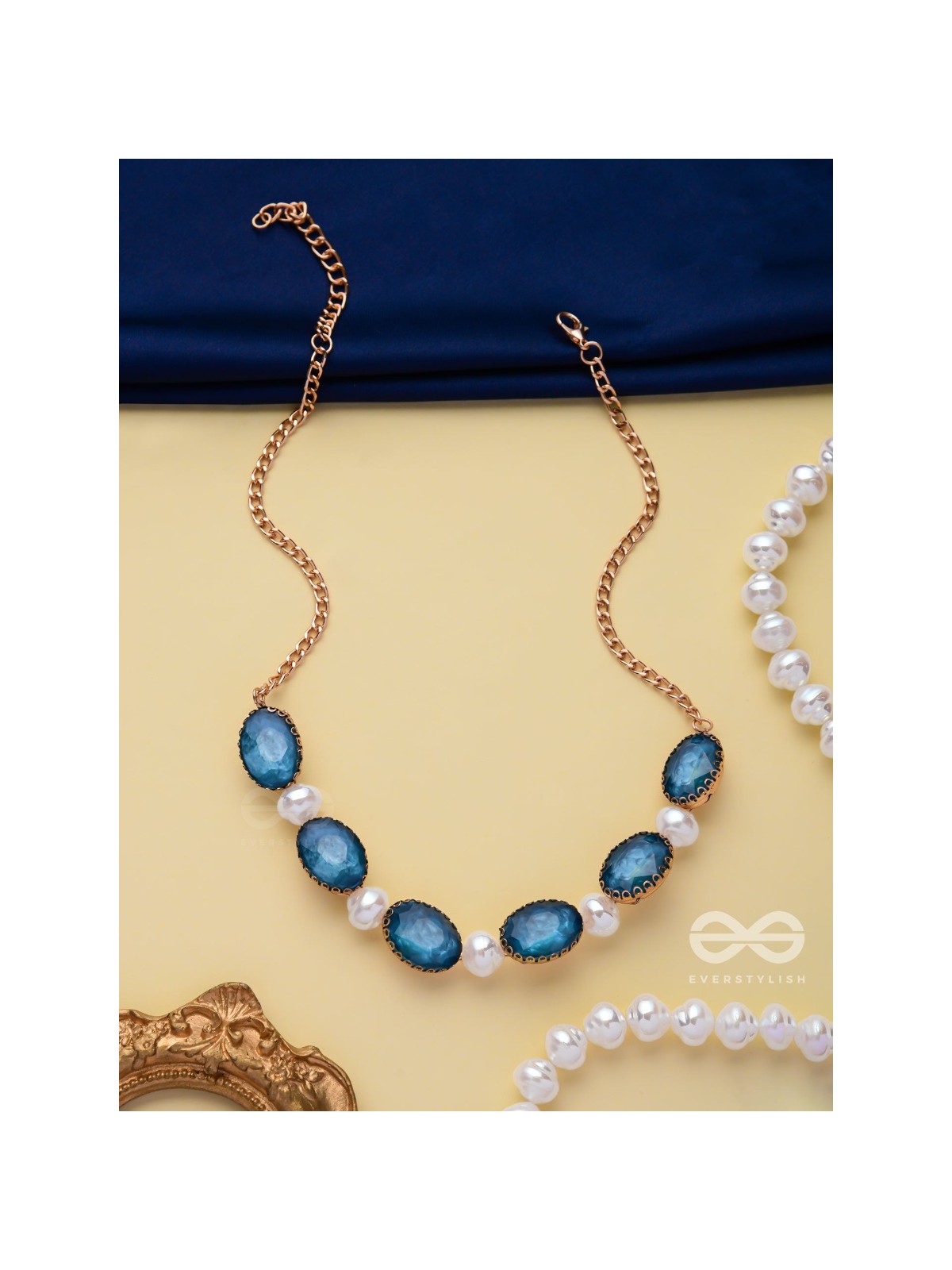AQUA MIST FANTASY - STATEMENT GOLDEN EMBELLISHED NECKPIECE