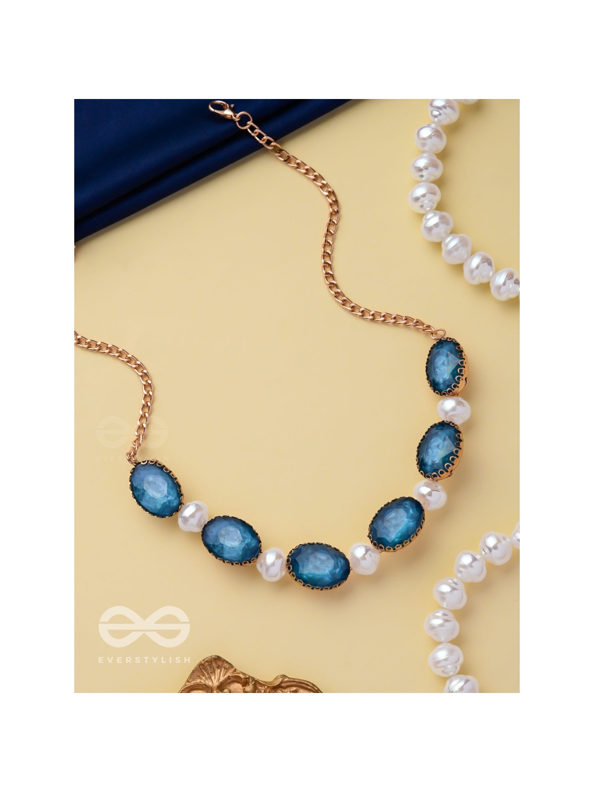 AQUA MIST FANTASY - STATEMENT GOLDEN EMBELLISHED NECKPIECE