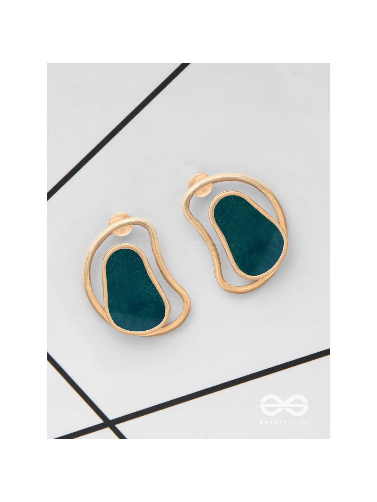 The Indigo Illusion - Golden Enamelled Stud Earrings