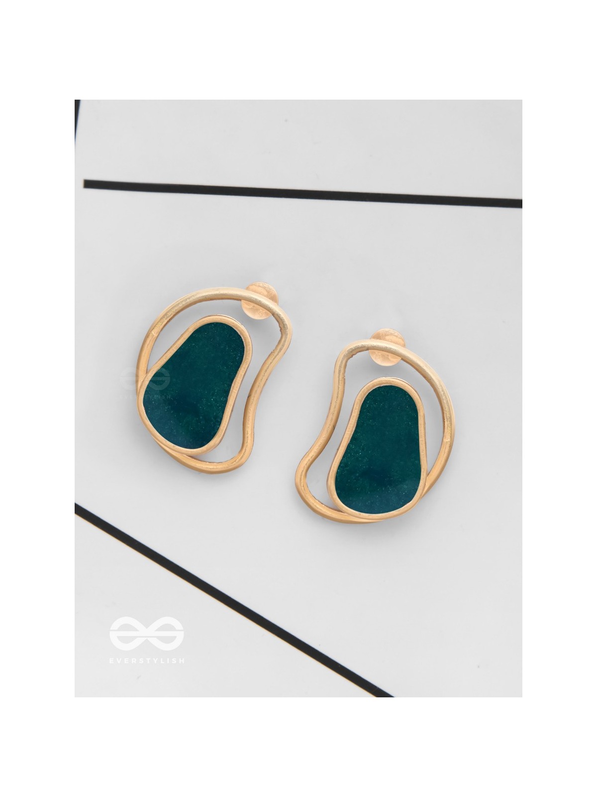 The Indigo Illusion - Golden Enamelled Stud Earrings