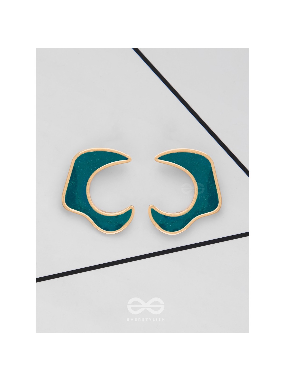 The Blue Moon - Golden Enamelled Stud Earrings