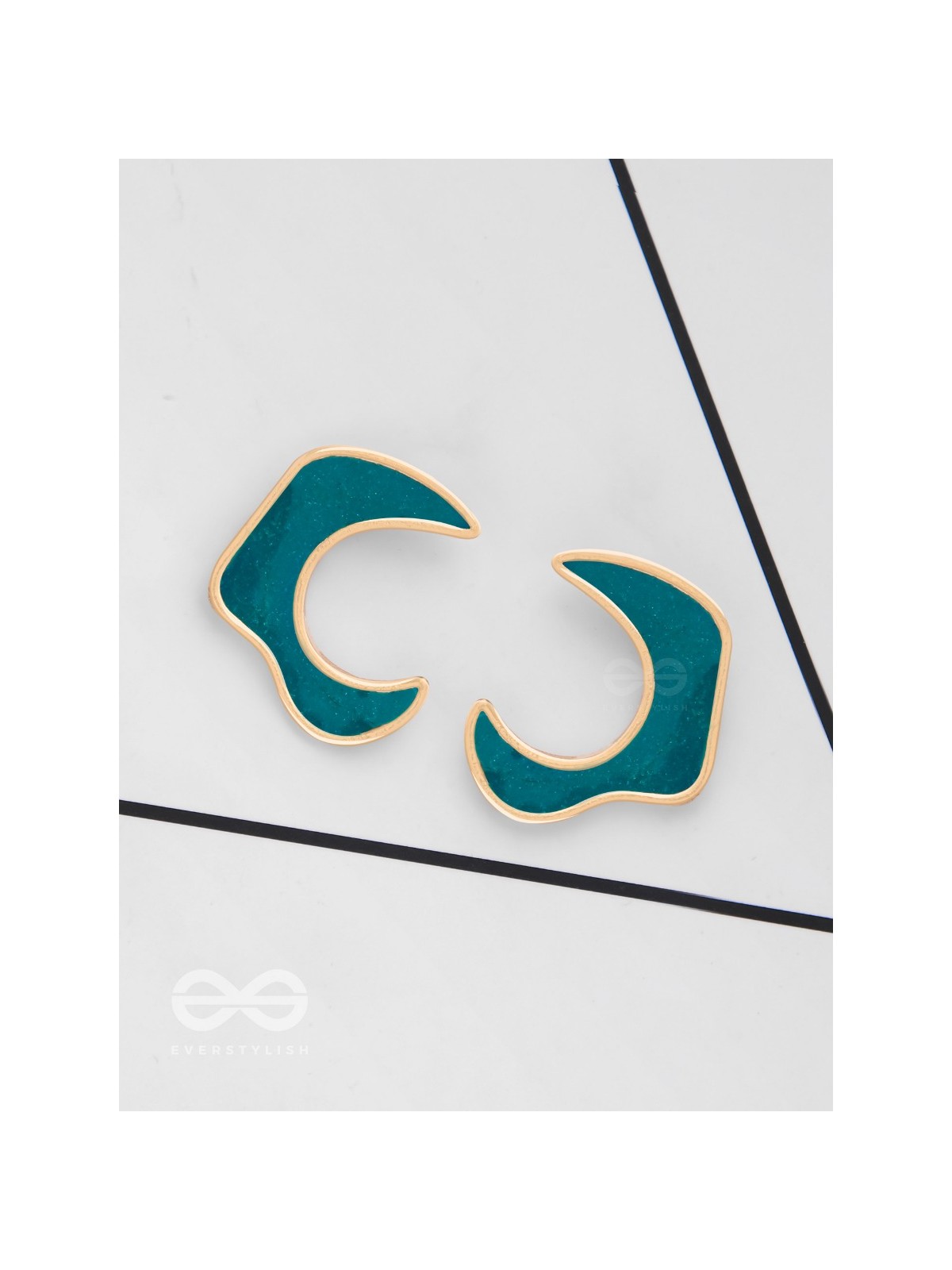 The Blue Moon - Golden Enamelled Stud Earrings