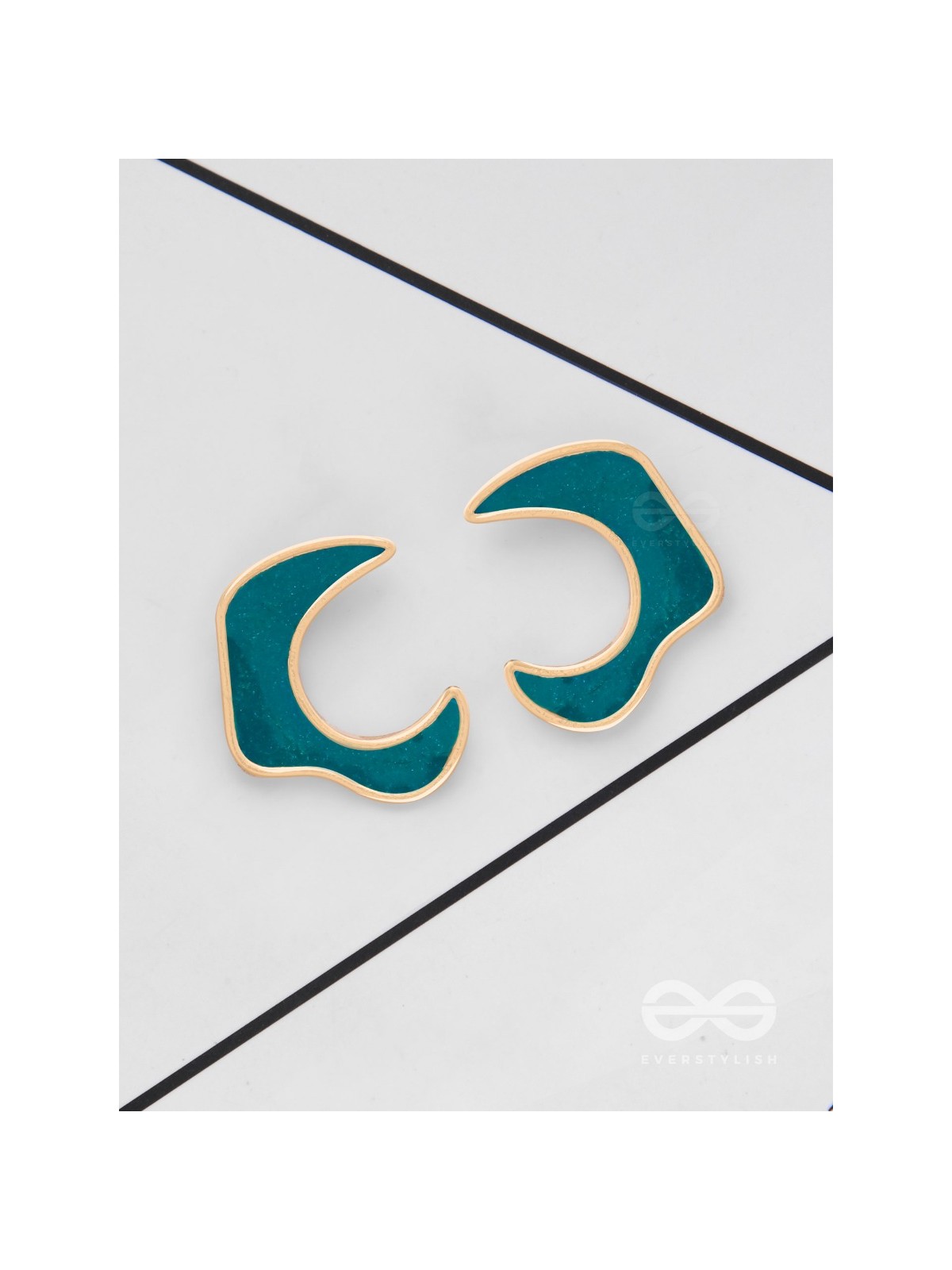 The Blue Moon - Golden Enamelled Stud Earrings