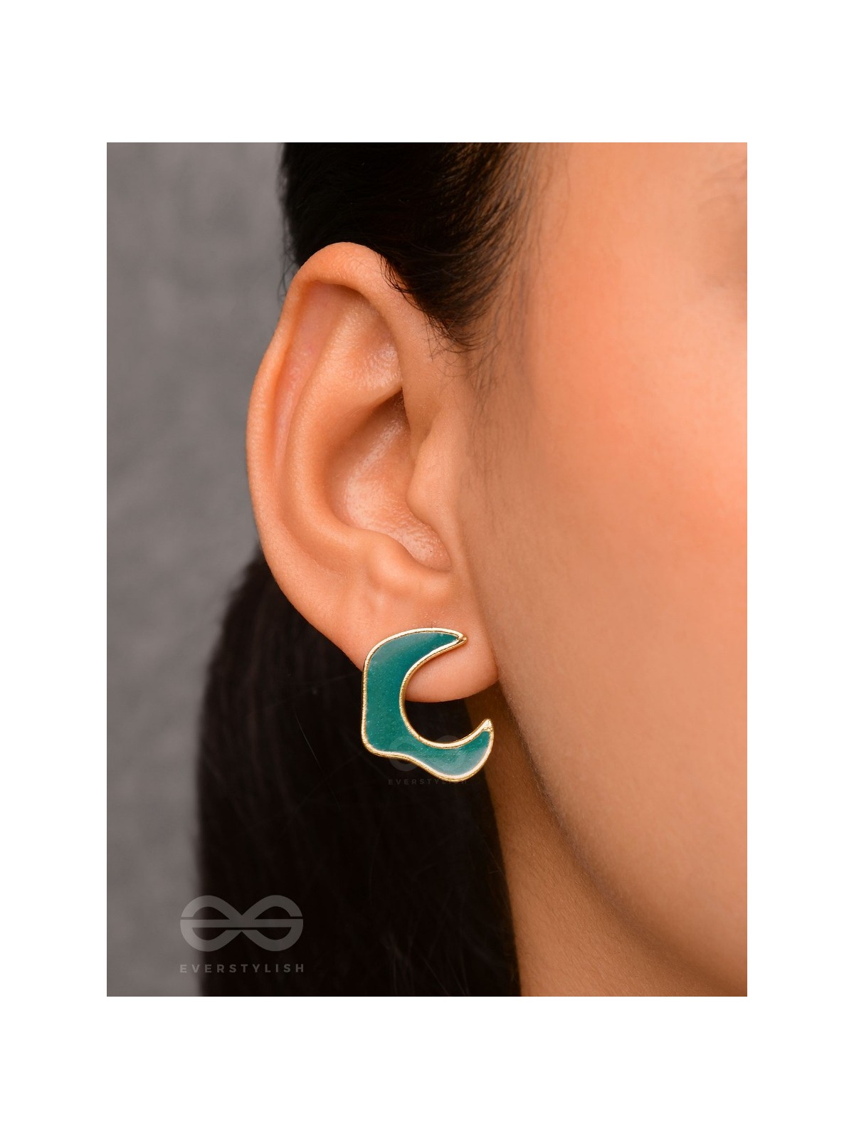 The Blue Moon - Golden Enamelled Stud Earrings