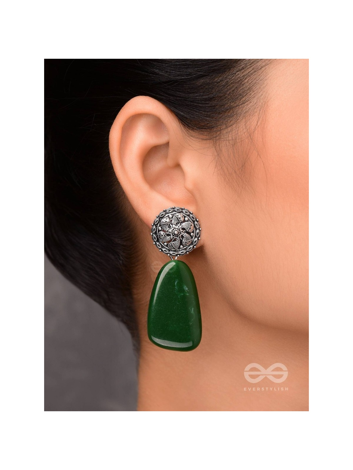 THE  JADE ELEGANCE - OXIDISED JHUMKA EARRINGS