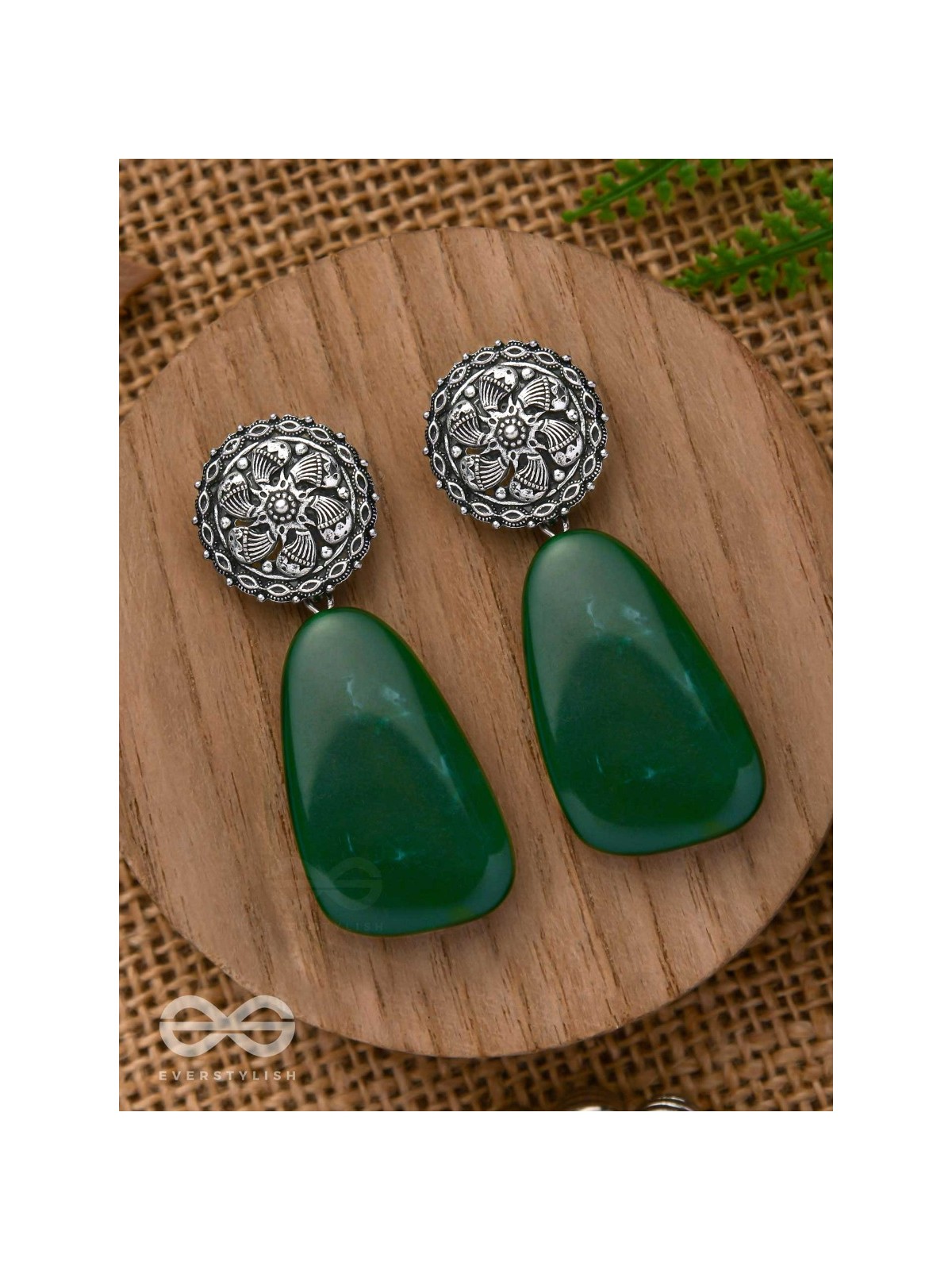 THE  JADE ELEGANCE - OXIDISED JHUMKA EARRINGS