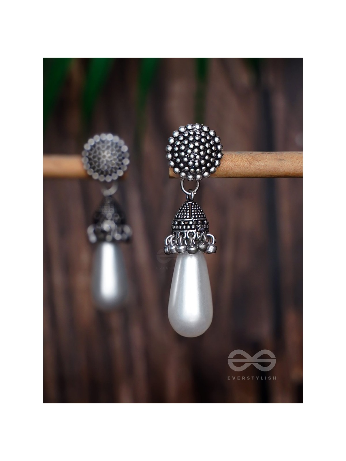 THE SWAYING PEARLS - OXIDISED JHUMKA EARRINGS