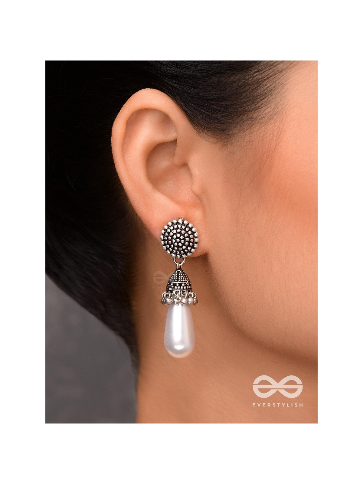 THE SWAYING PEARLS - OXIDISED JHUMKA EARRINGS