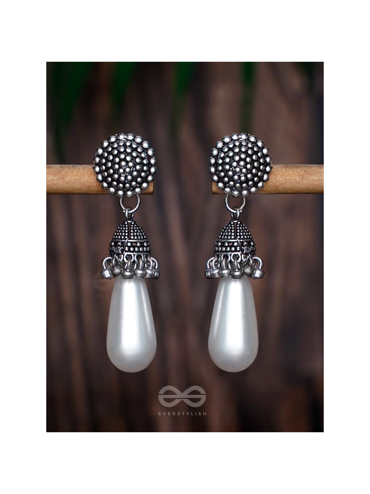 THE SWAYING PEARLS - OXIDISED JHUMKA EARRINGS
