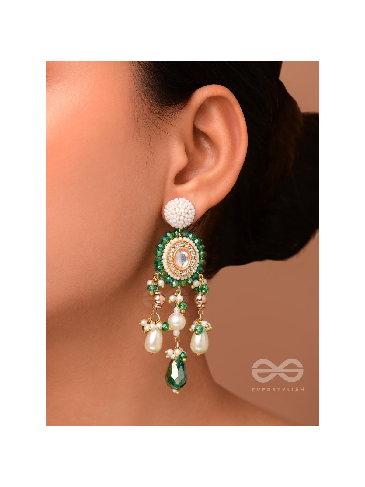 Agrevana - Forest Fables - Golden Embellished Polki And Kundan Finished Hand Embroidered Earrings