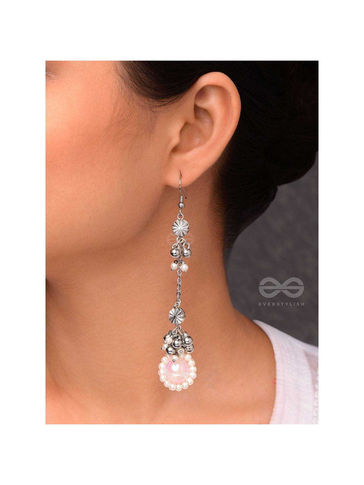 Silver Blush Bubbles - Oxidised Embellished Earrings