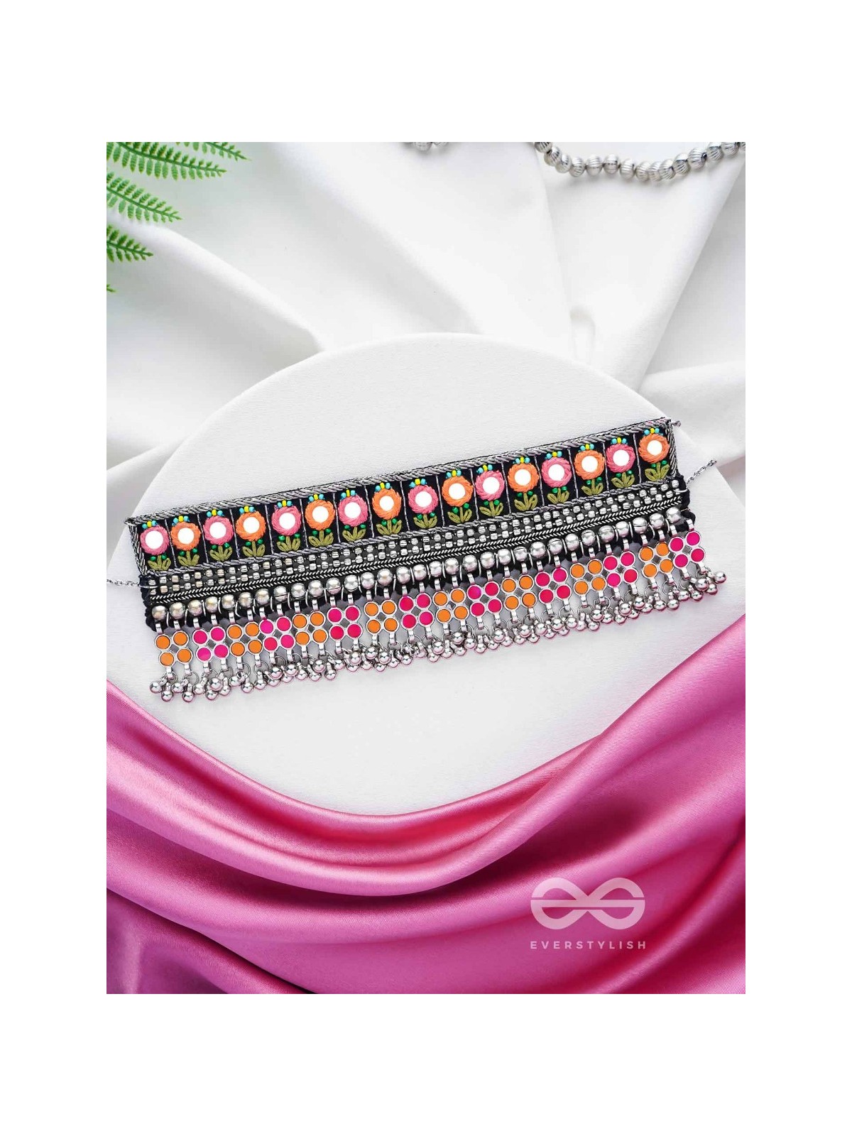 Prasidika - The Radiant Garden - Resham And Beads Hand Embroidered Oxidised Choker Neckpiece