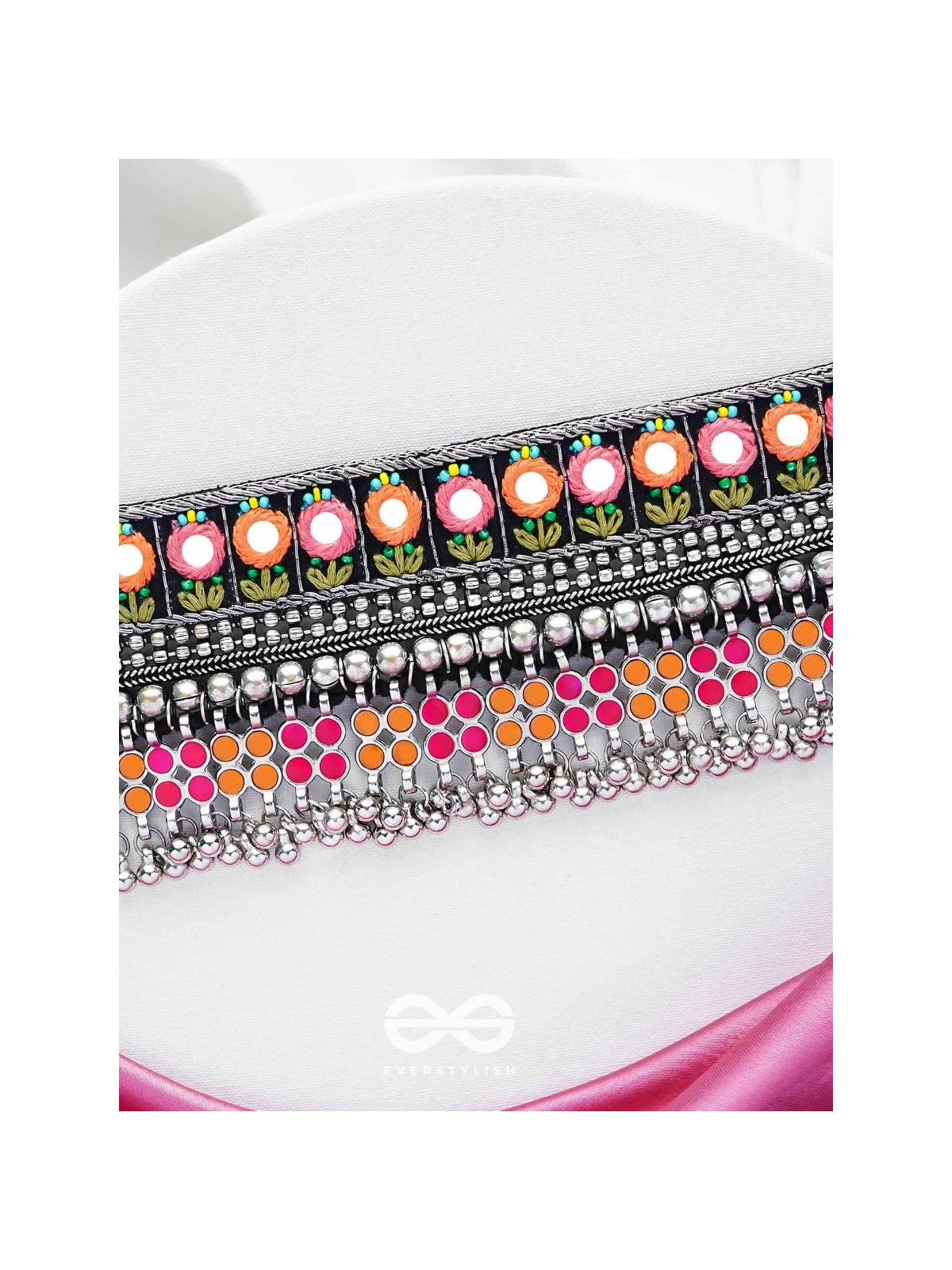 Prasidika - The Radiant Garden - Resham And Beads Hand Embroidered Oxidised Choker Neckpiece