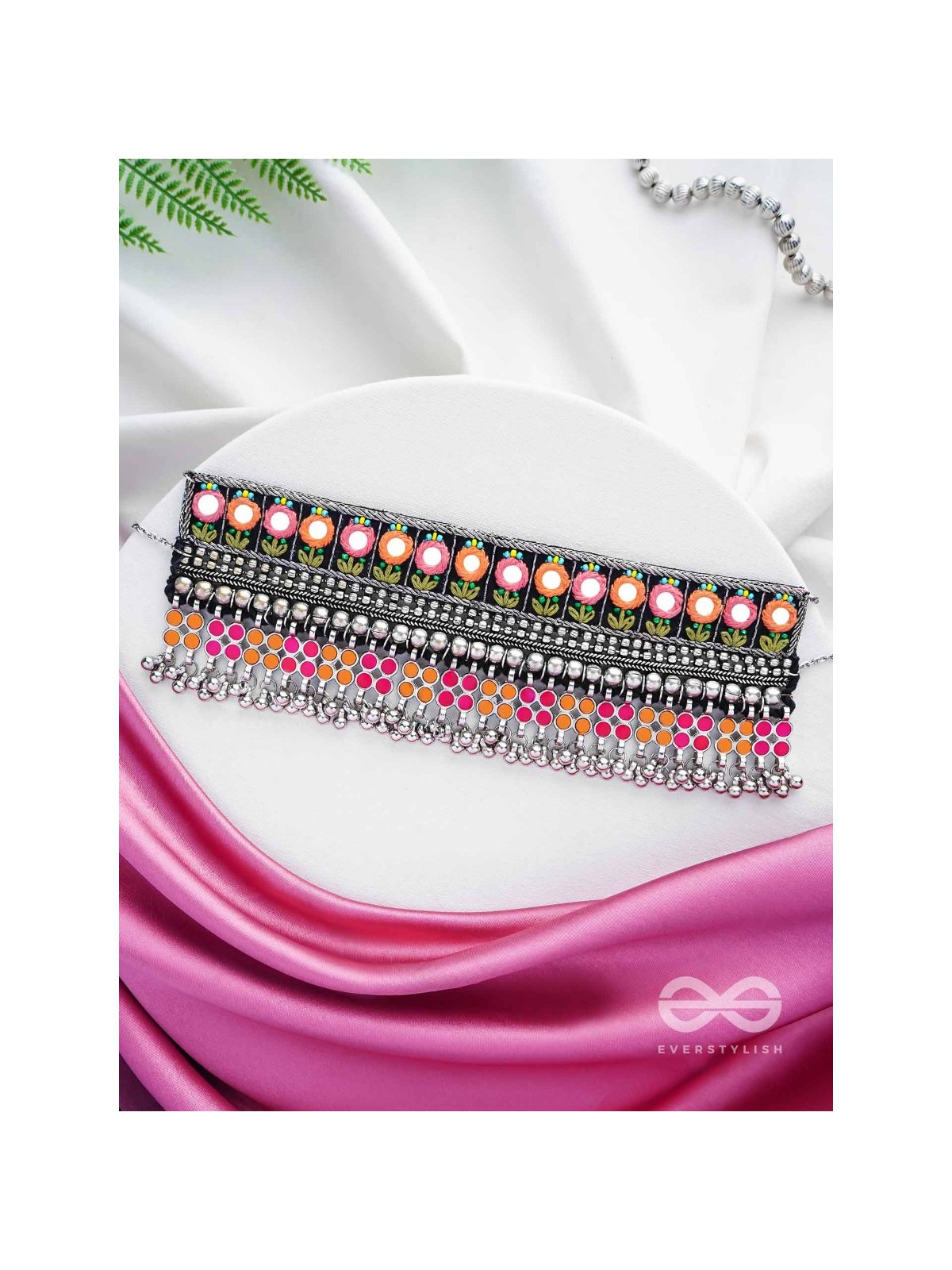 Prasidika - The Radiant Garden - Resham And Beads Hand Embroidered Oxidised Choker Neckpiece