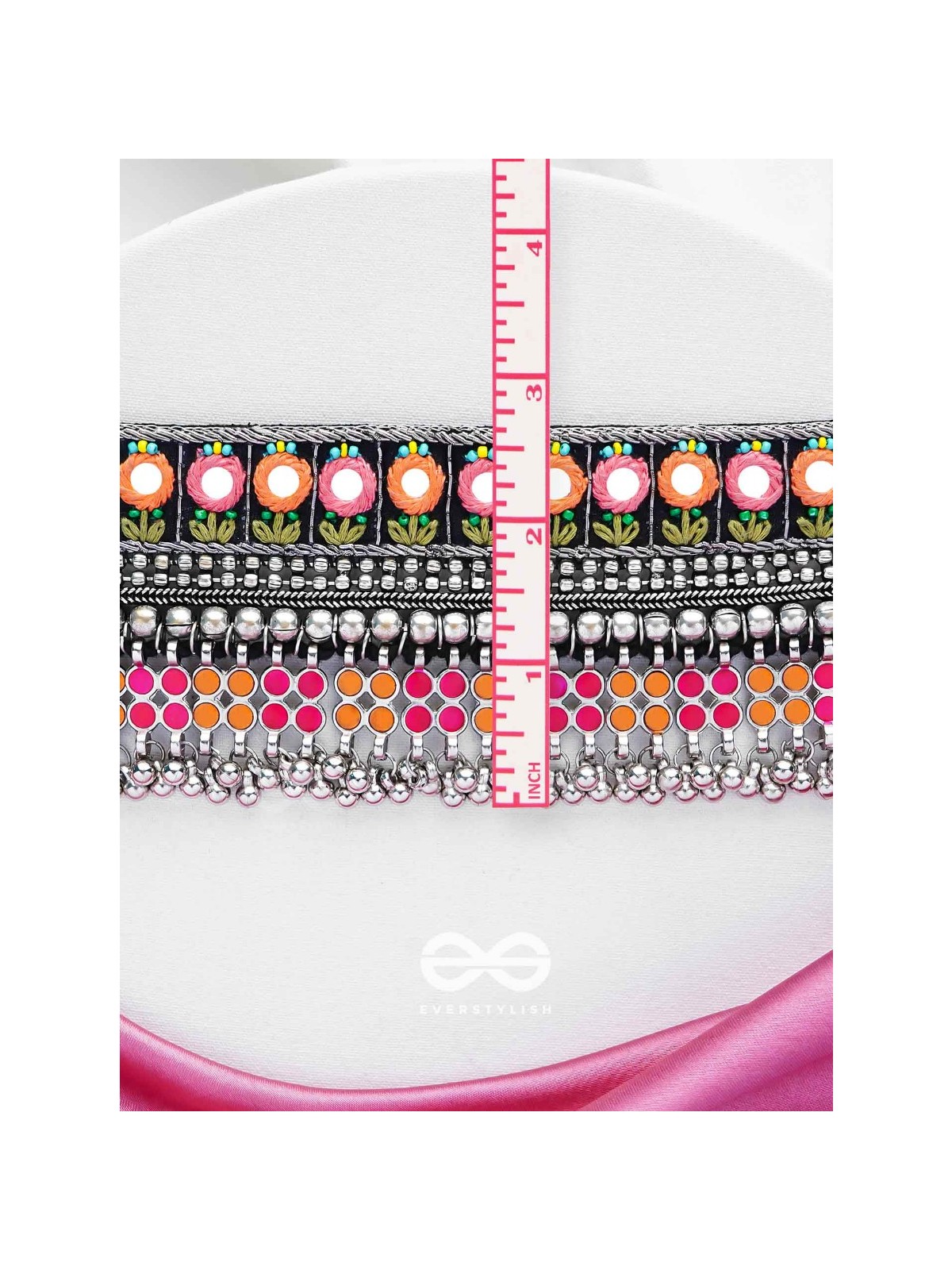 Prasidika - The Radiant Garden - Resham And Beads Hand Embroidered Oxidised Choker Neckpiece