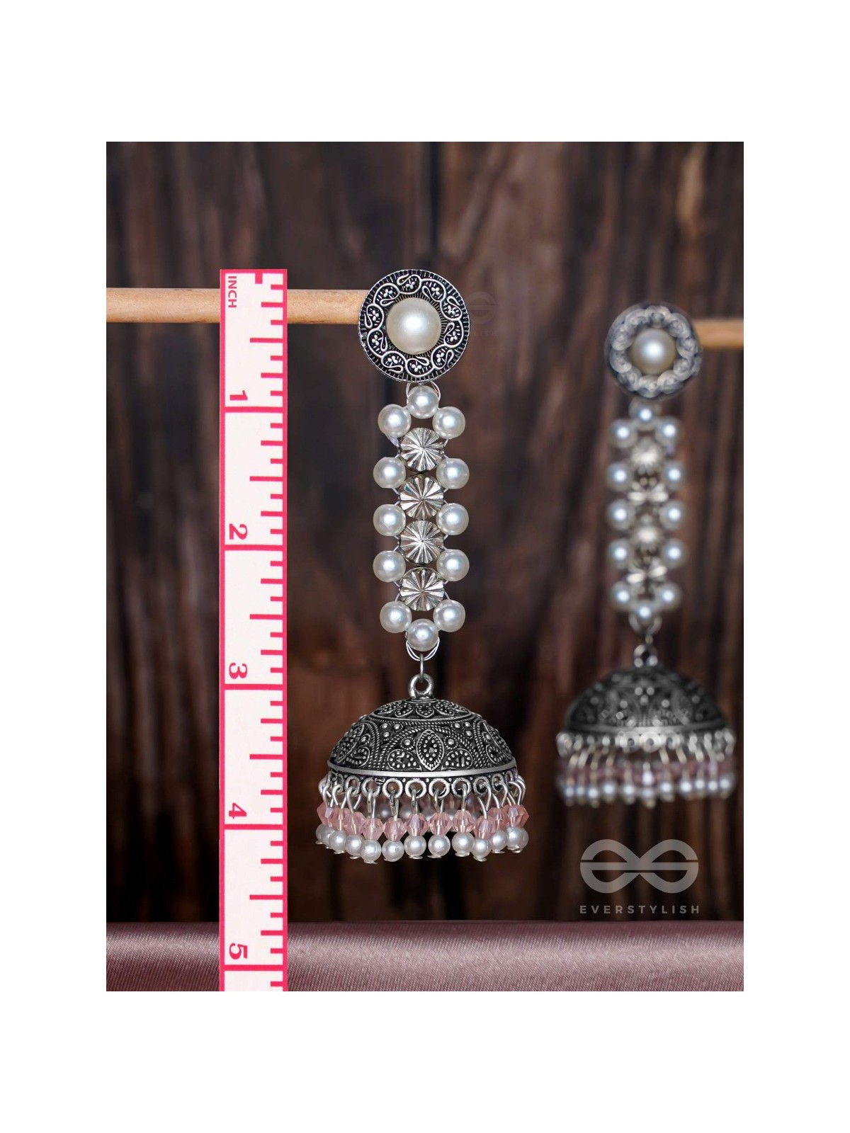 Twirling Pearl Dreamland - Oxidised Jhumka Earrings