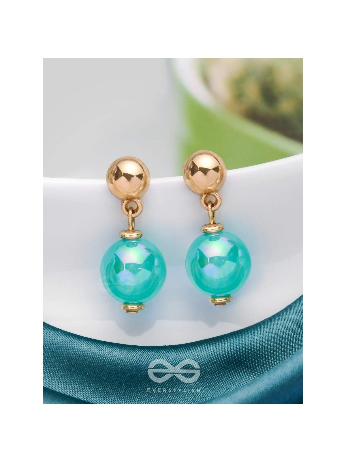 CELESTIAL PEARLESCENCE - GOLDEN AND BLUE EMBELLISHED EARRINGS