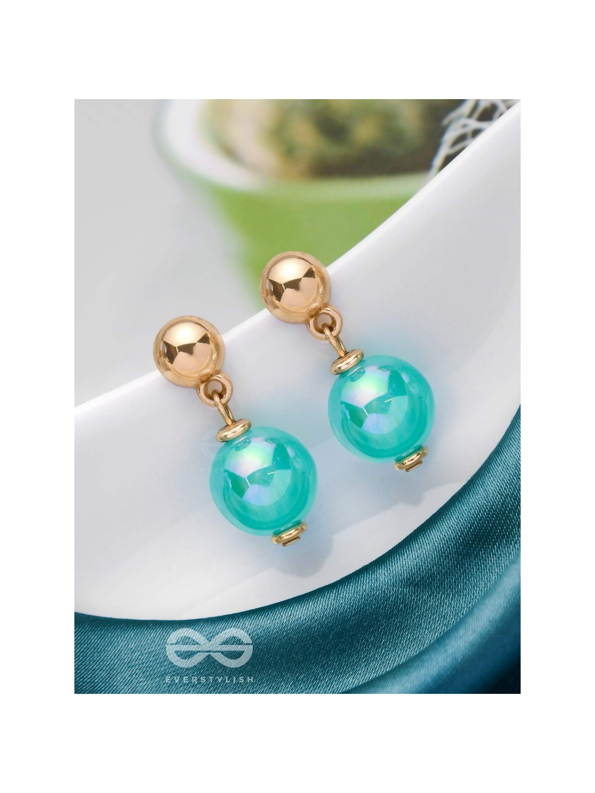 CELESTIAL PEARLESCENCE - GOLDEN AND BLUE EMBELLISHED EARRINGS