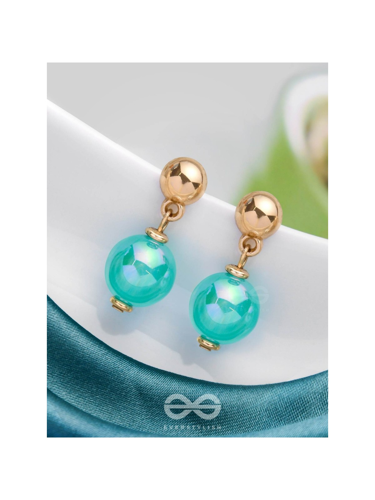 CELESTIAL PEARLESCENCE - GOLDEN AND BLUE EMBELLISHED EARRINGS