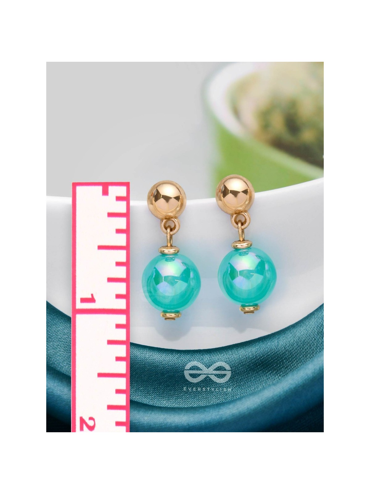 CELESTIAL PEARLESCENCE - GOLDEN AND BLUE EMBELLISHED EARRINGS