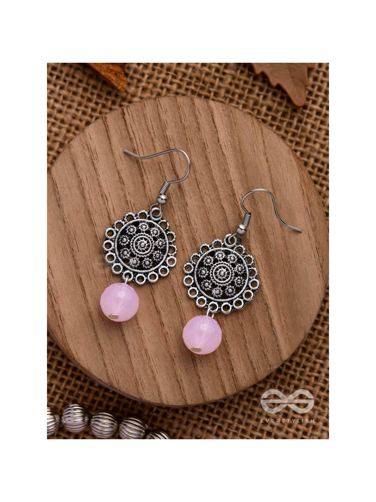 BLUSH BLOSSOMS - OXIDISED JHUMKA EARRINGS