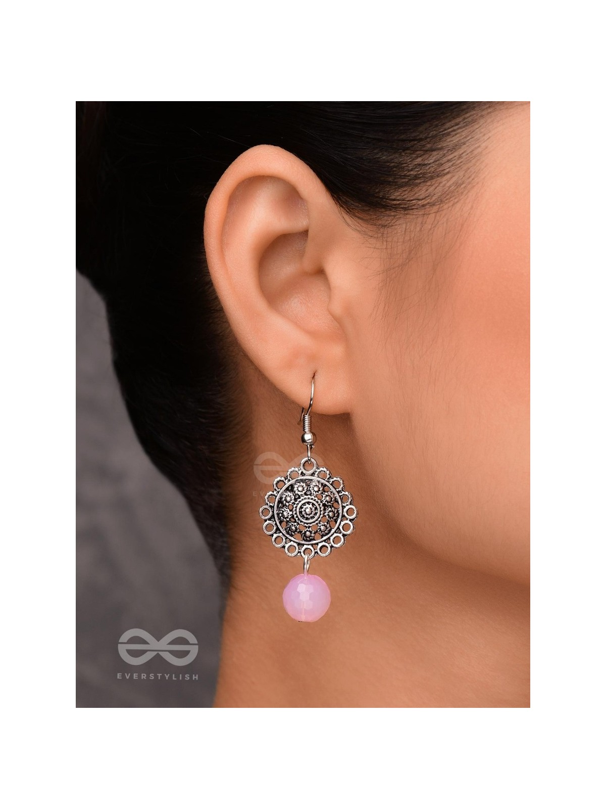 BLUSH BLOSSOMS - OXIDISED JHUMKA EARRINGS