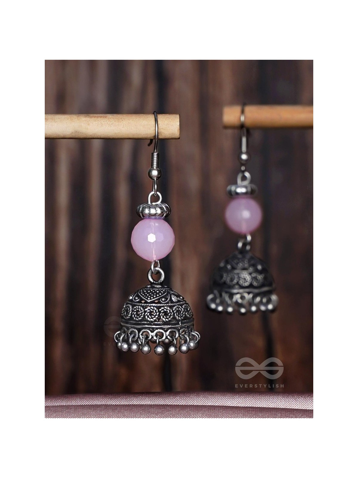 PINK MIST ELEGANCE - OXIDISED DROP JHUMKA EARRINGS