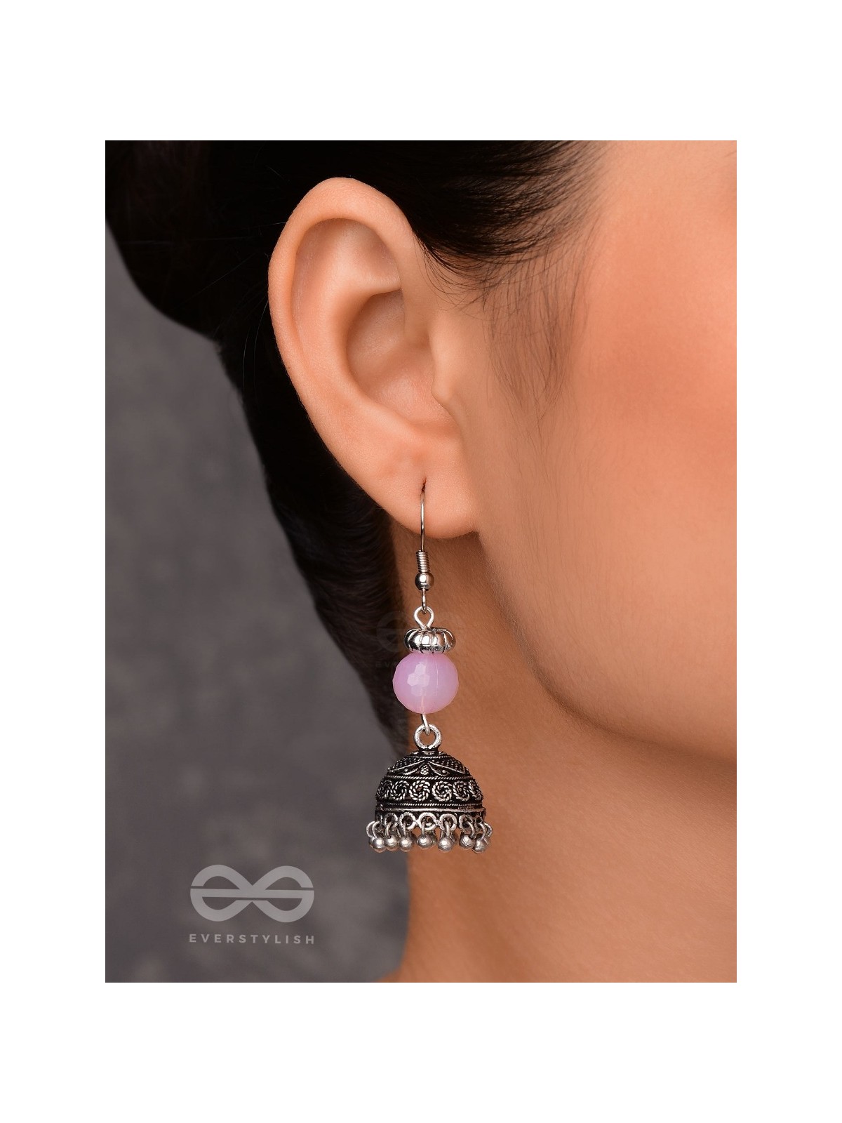 PINK MIST ELEGANCE - OXIDISED DROP JHUMKA EARRINGS