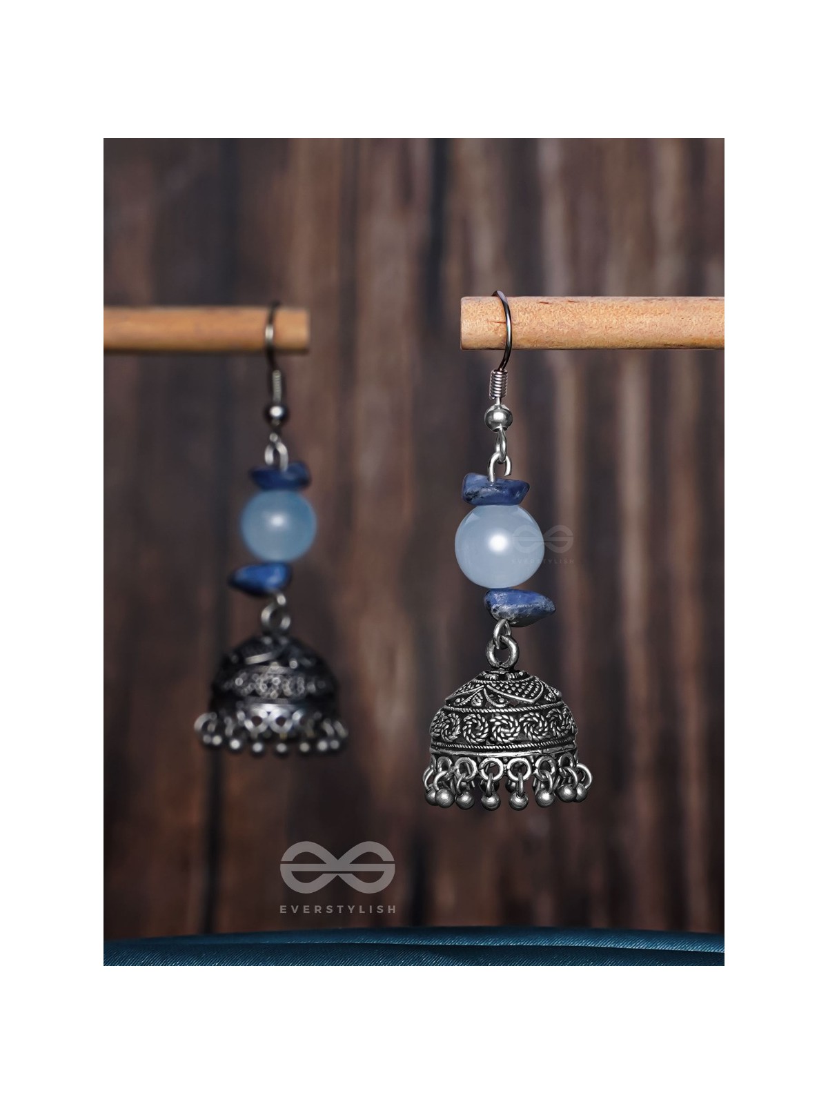 ANTIQUE AQUA ALLURE - OXIDISED DROP JHUMKA EARRINGS