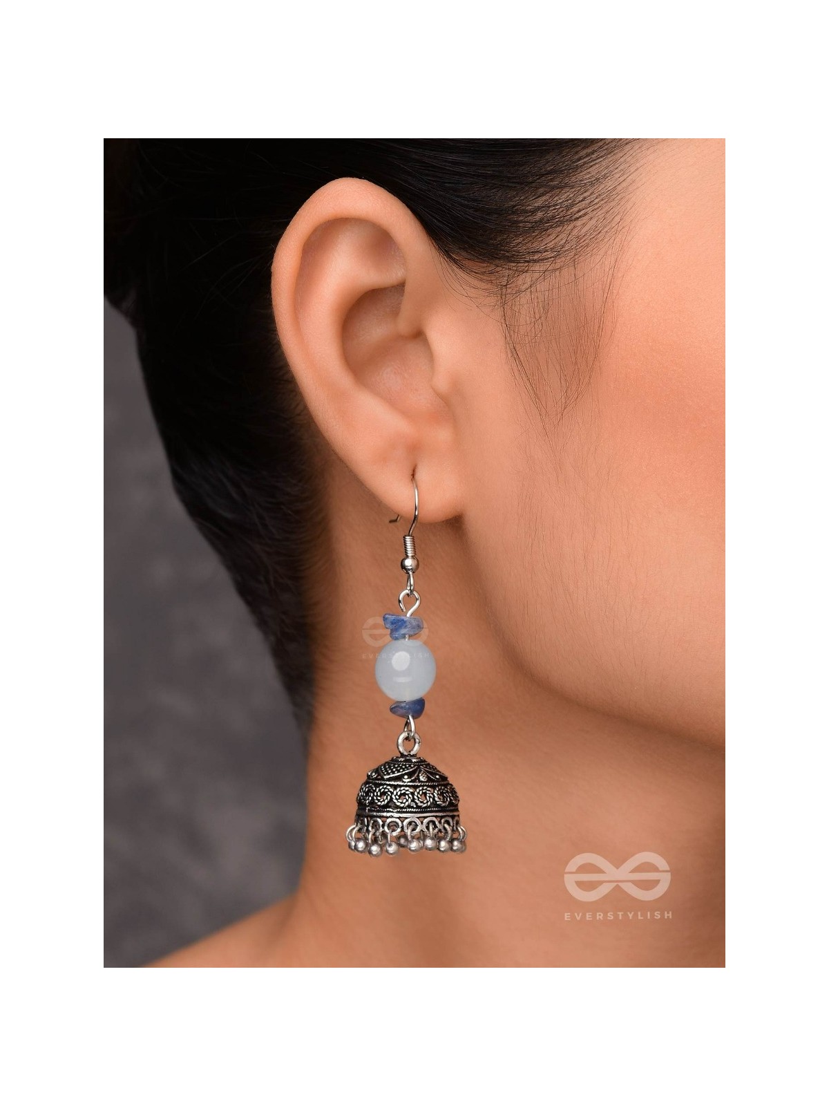 ANTIQUE AQUA ALLURE - OXIDISED DROP JHUMKA EARRINGS