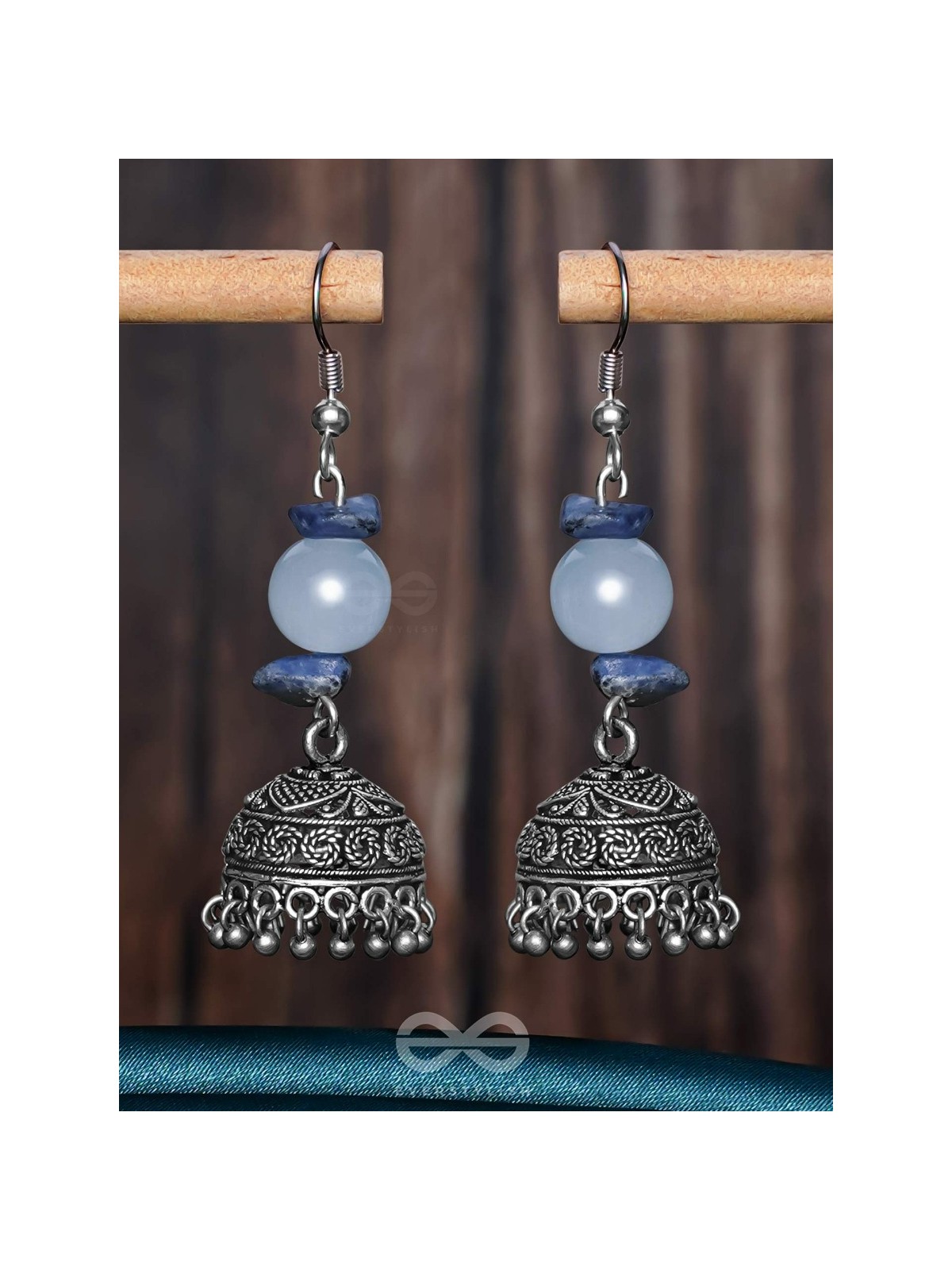 ANTIQUE AQUA ALLURE - OXIDISED DROP JHUMKA EARRINGS