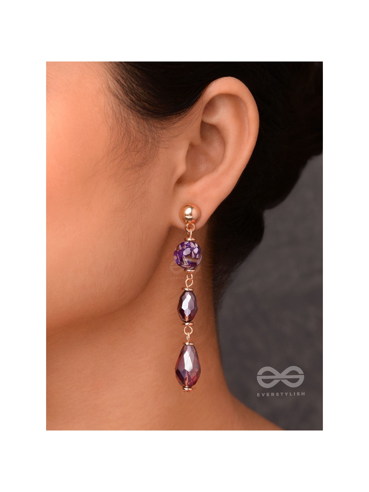 VIOLET VELVET DROPS - GOLDEN EMBELLISHED EARRINGS