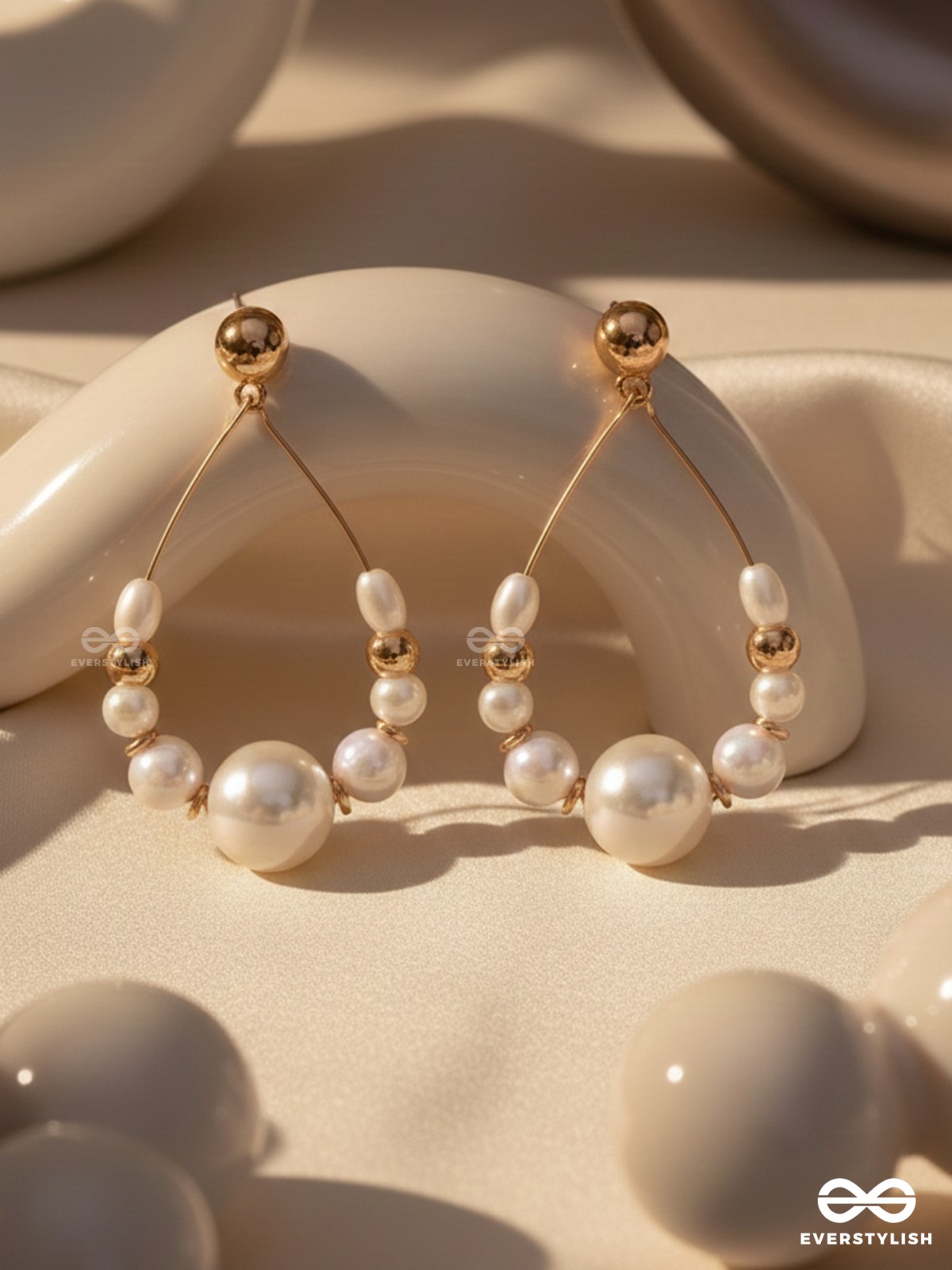 RADIANT PEARL TEARDROPS - GOLDEN EMBELLISHED EARRINGS