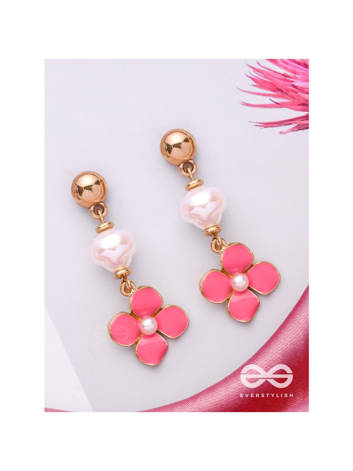 PRETTY PINK POPS - GOLDEN EMBELLISHED EARRINGS