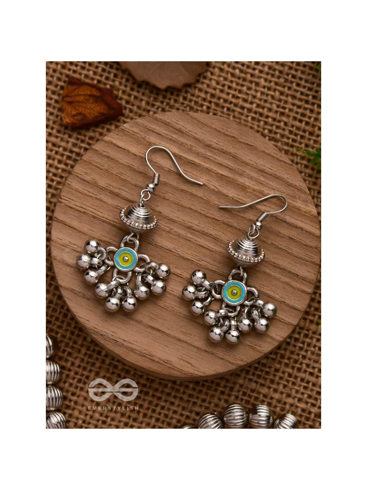 BEADED HORIZON CHARMS - EMBELLISHED OXIDISED EARRINGS