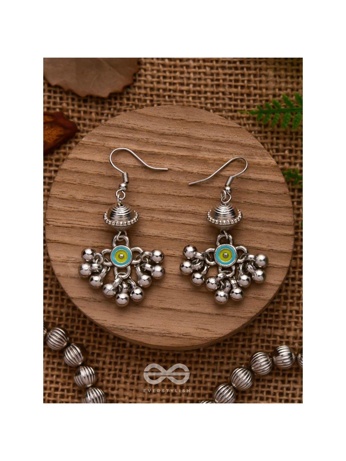 BEADED HORIZON CHARMS - EMBELLISHED OXIDISED EARRINGS