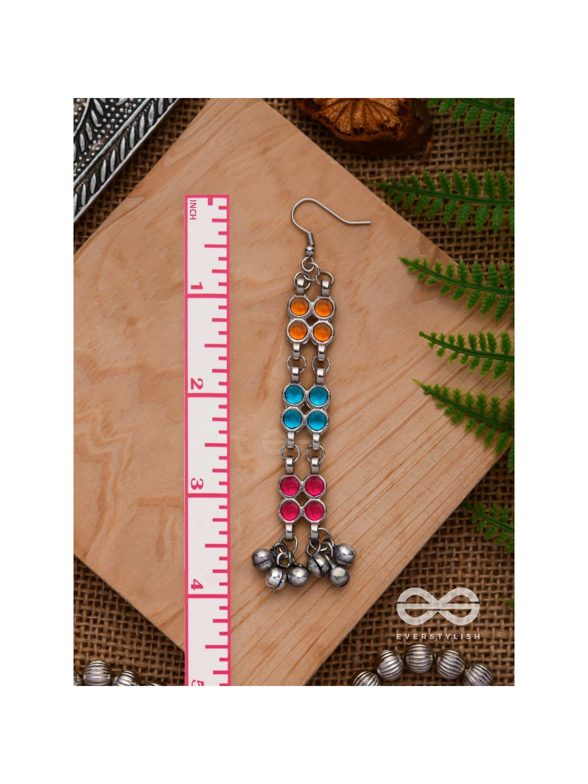 A CARNIVAL CASCADE - EMBELLISHED OXIDISED EARRINGS