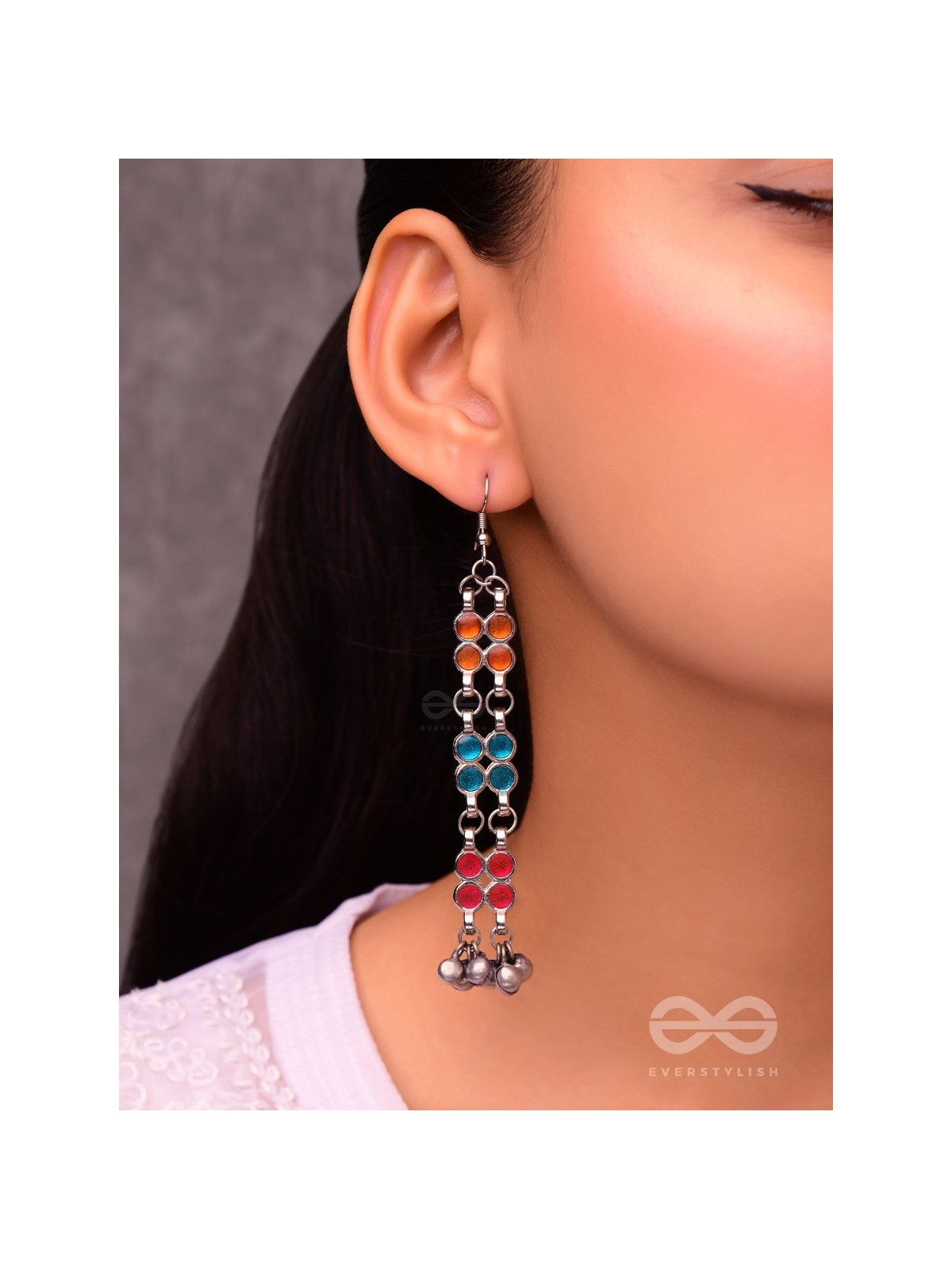 A CARNIVAL CASCADE - EMBELLISHED OXIDISED EARRINGS