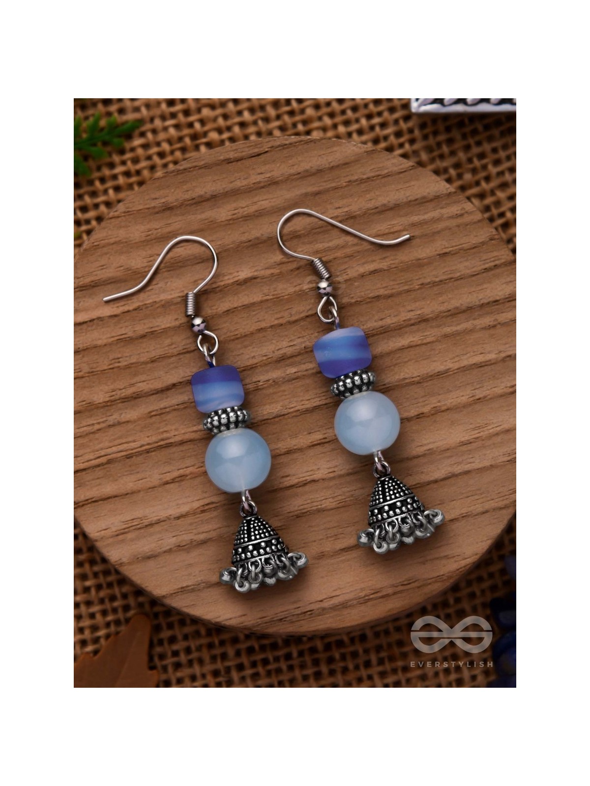 A CELESTIAL WAVE - EMBELLISHED OXIDISED JHUMKA EARRINGS