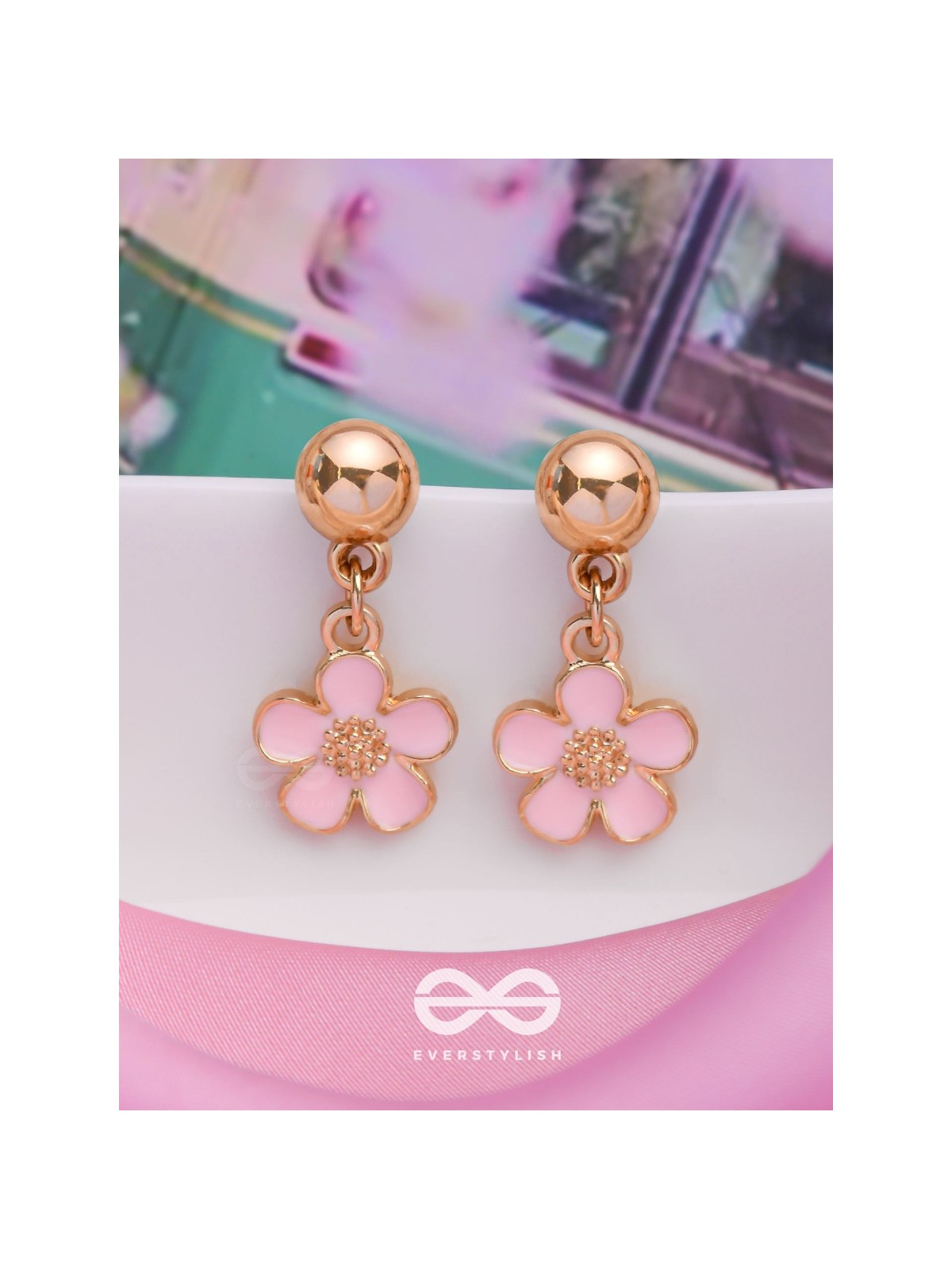 CHERRY BLOSSOM CHARMS - GOLDEN EMBELLISHED EARINGS