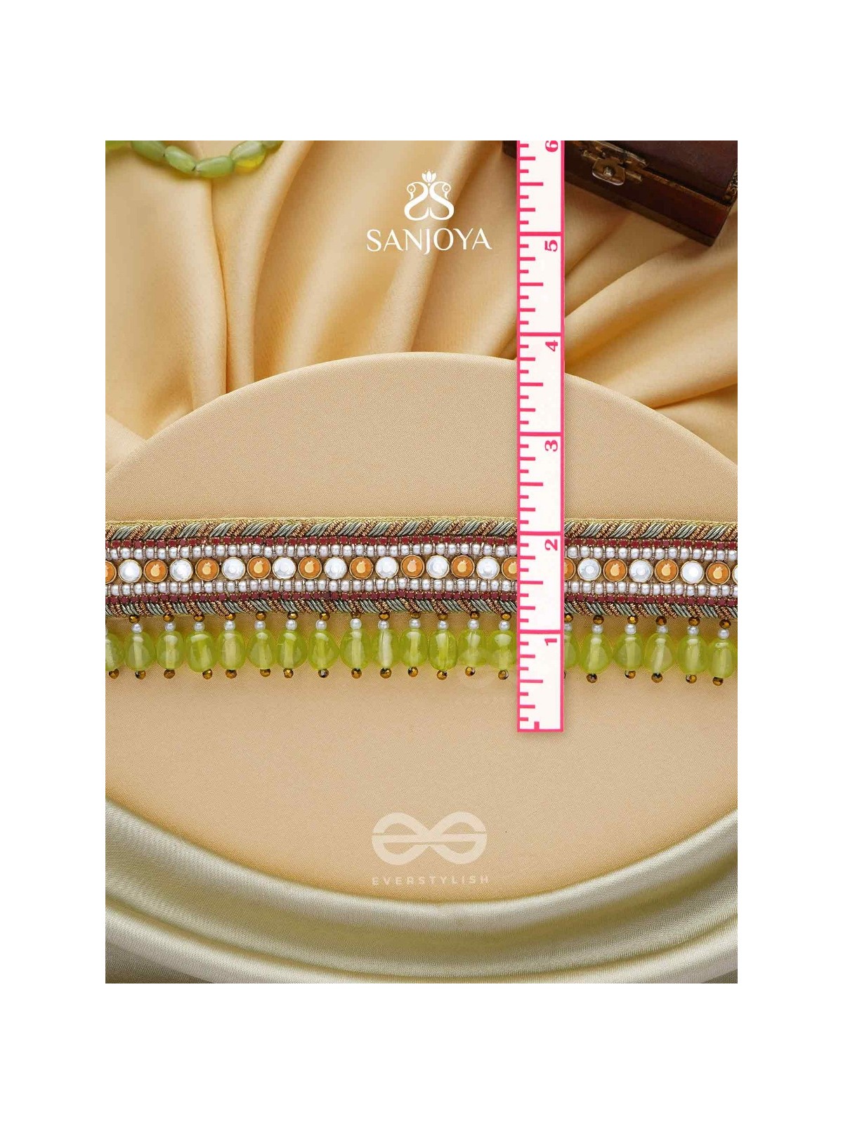 Hemaprabha- The Lively Love- Beads And Glass Drops Lace Hand Embroidered Choker Neckpiece