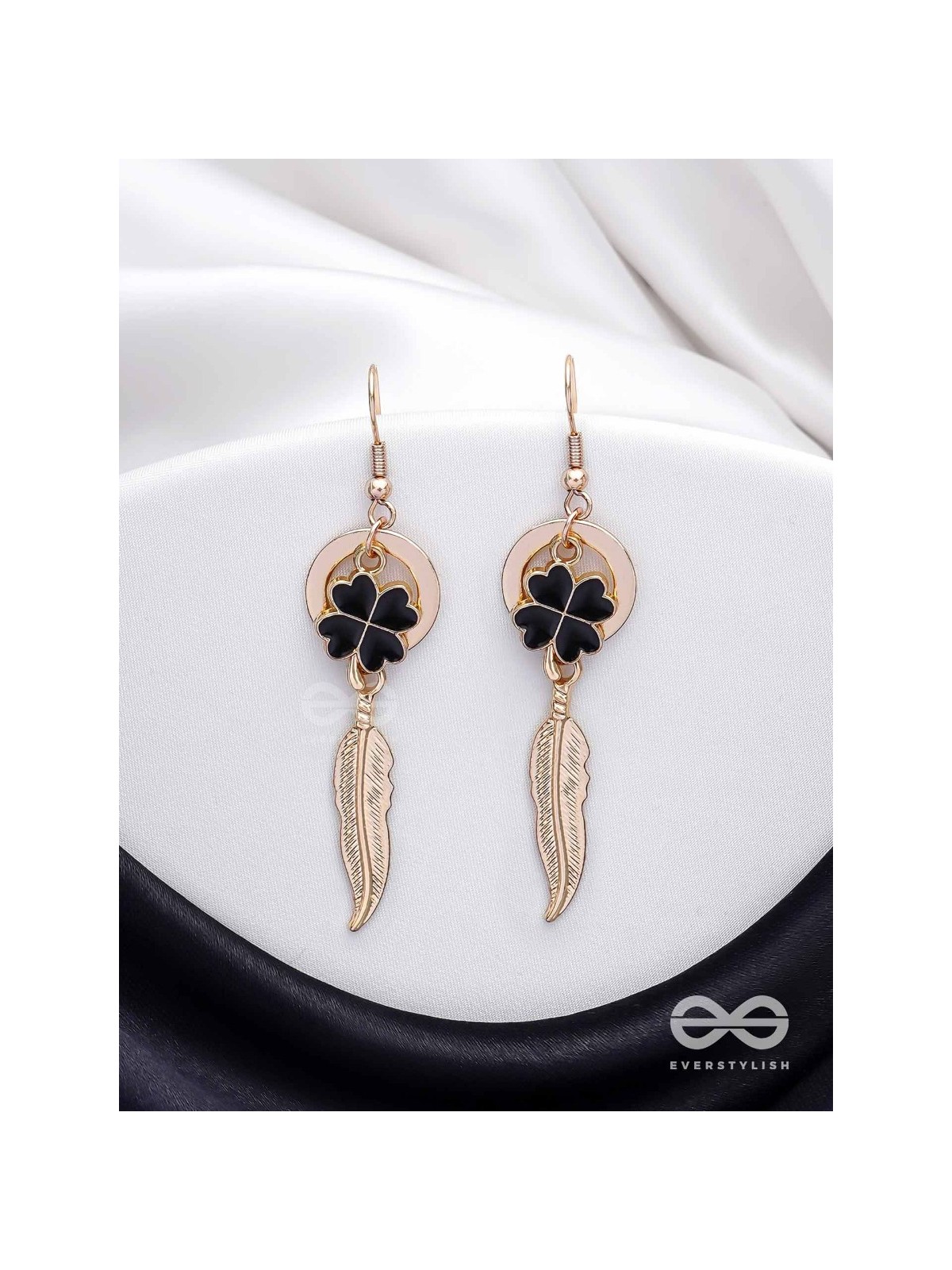 Leafy Luster - Golden And Black Earrings 