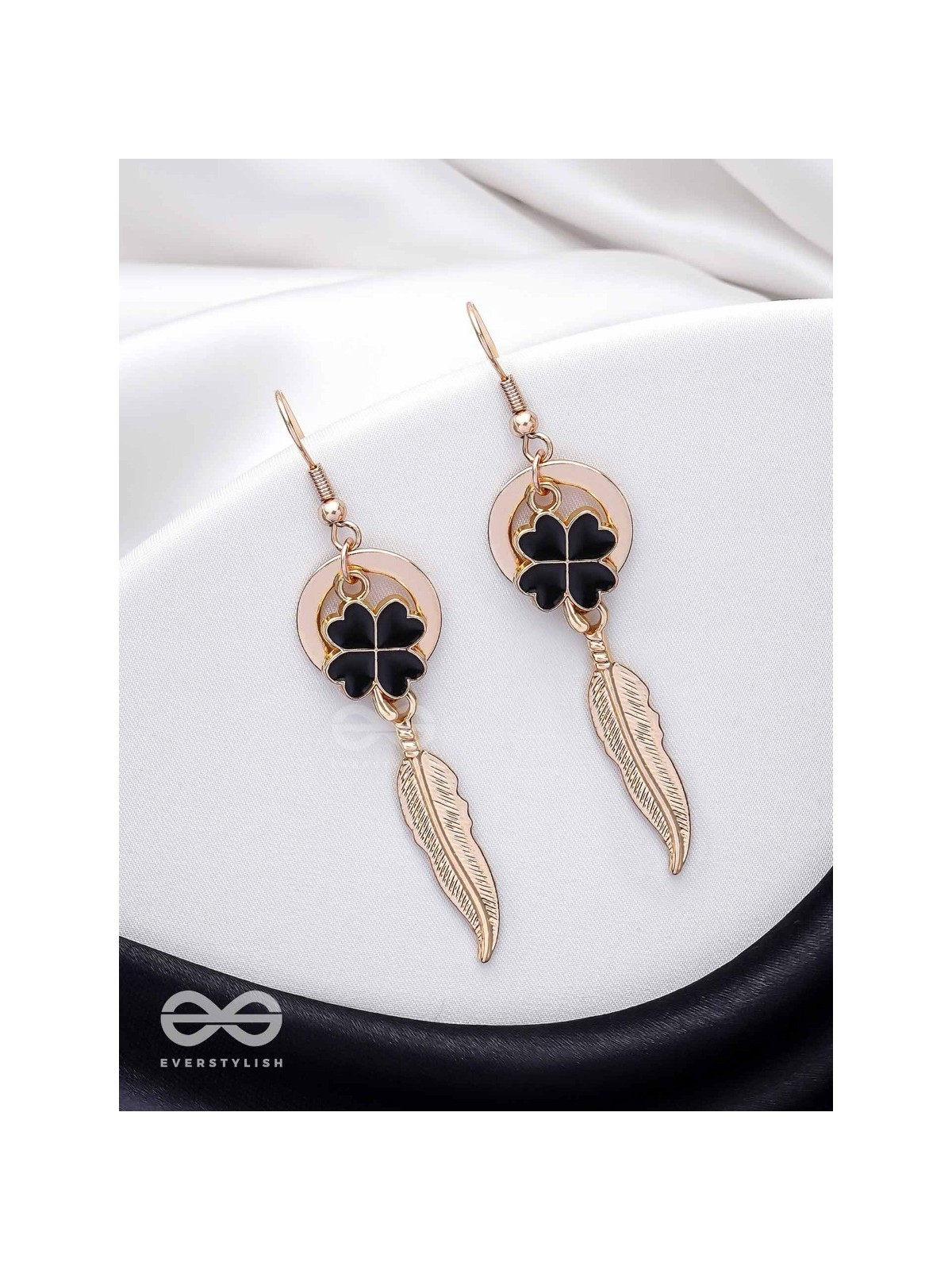 Leafy Luster - Golden And Black Earrings 