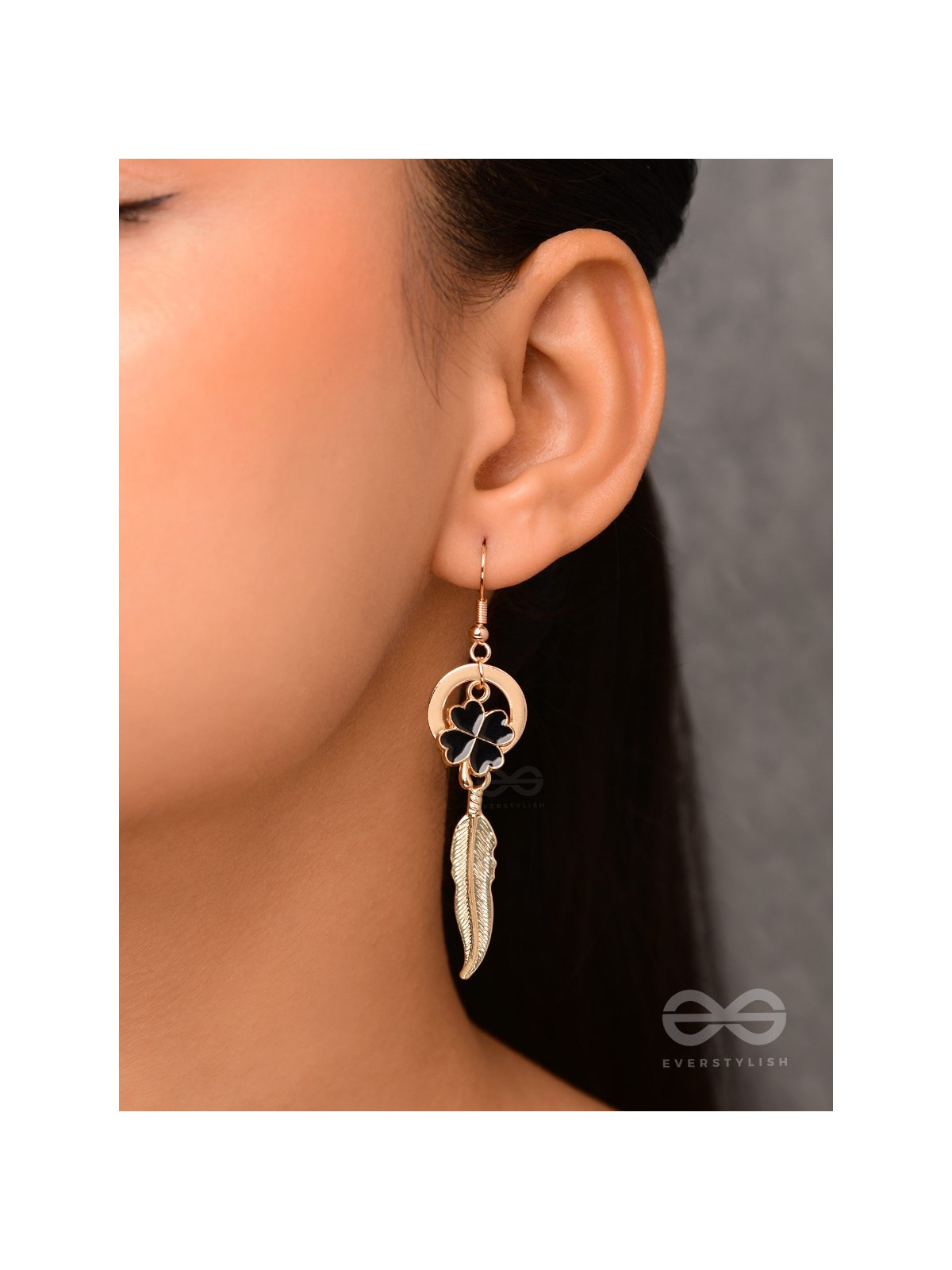 Leafy Luster - Golden And Black Earrings 