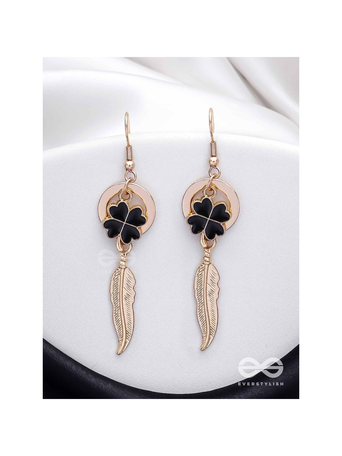 Leafy Luster - Golden And Black Earrings 