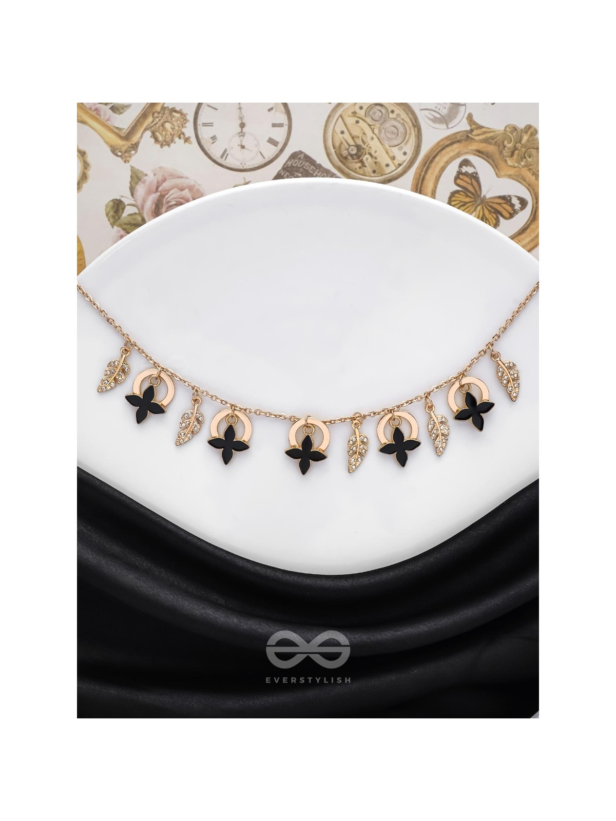 The Spring Shadows - Golden Embellished Enamelled Necklace With Anti-Tarnish Coating 