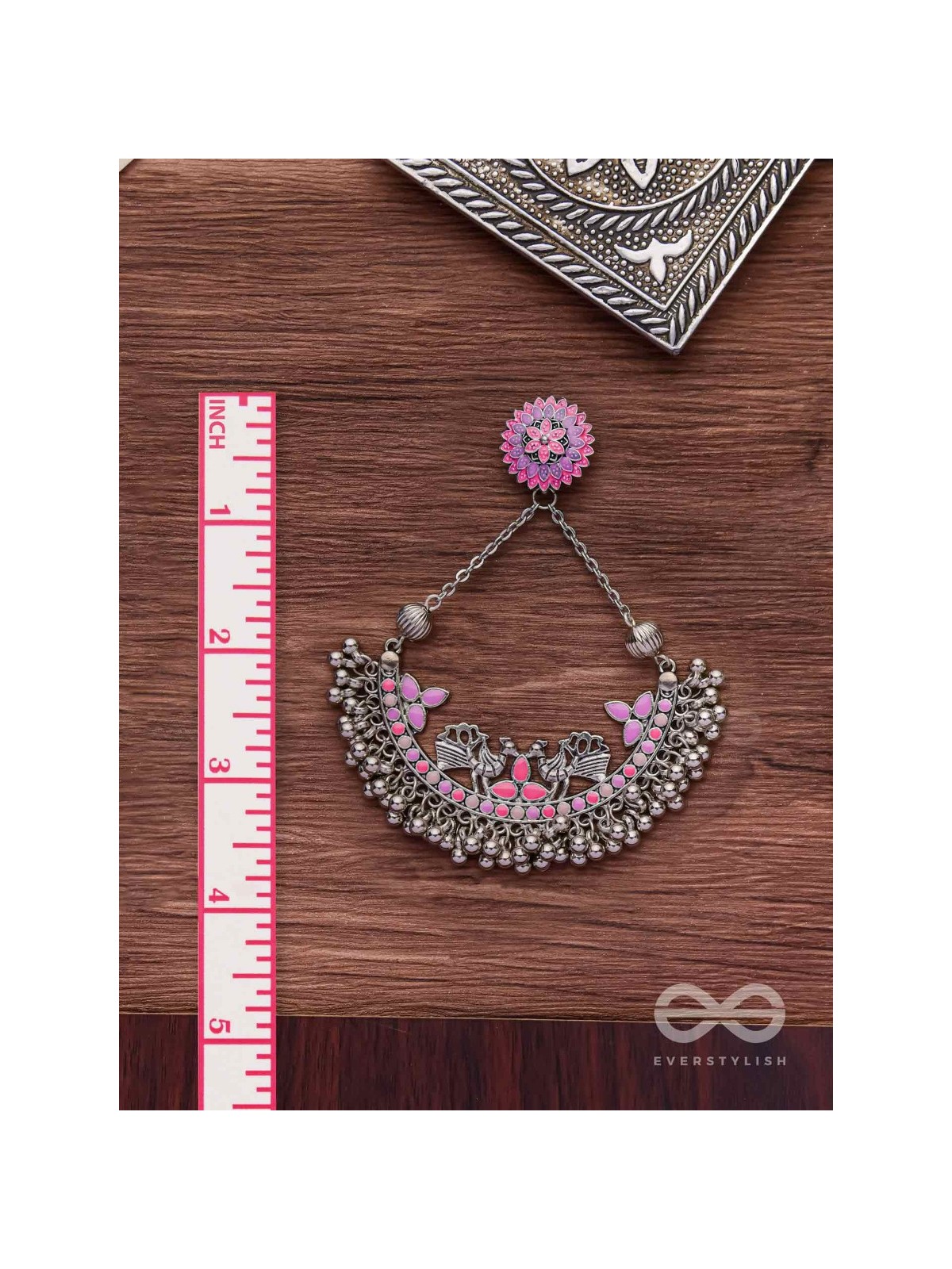 Mystical Peacocks In Lavender - Enamelled Oxidised Earrings