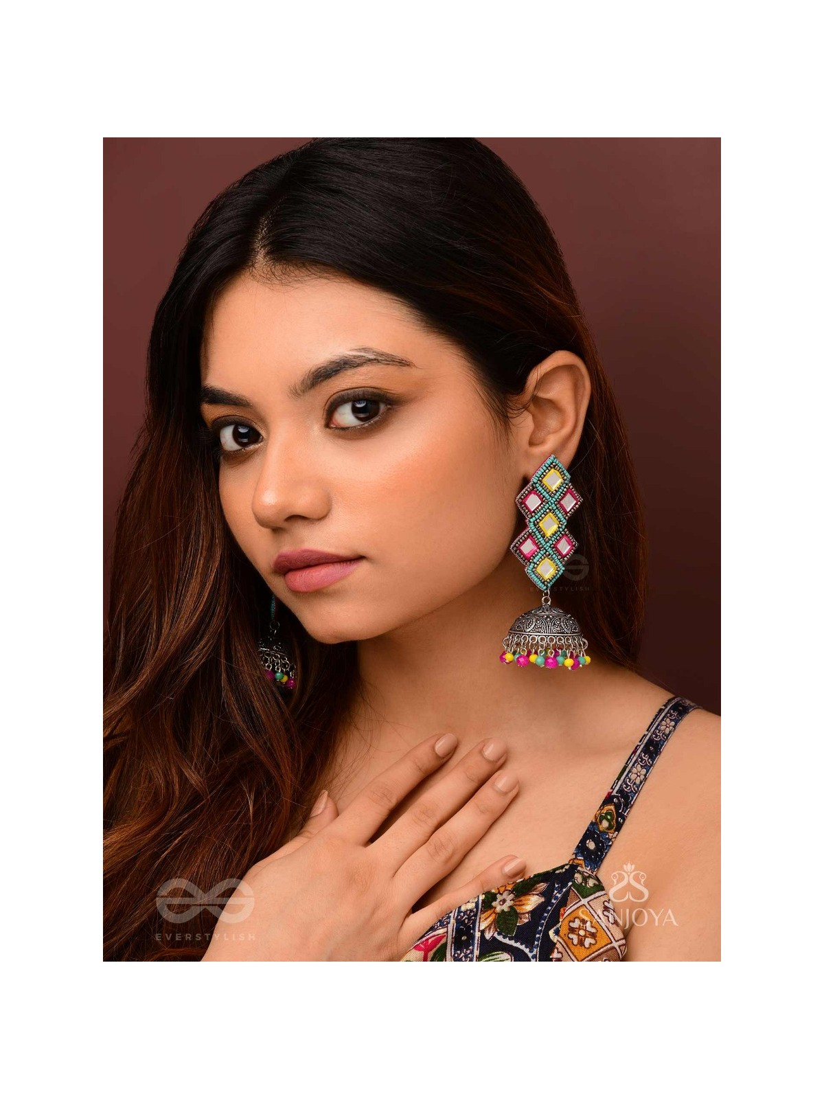 Vasantak - The Vibrant Kites- Mirrors, Resham And Beads Hand Embroidered Oxidised Jhumka Earrings