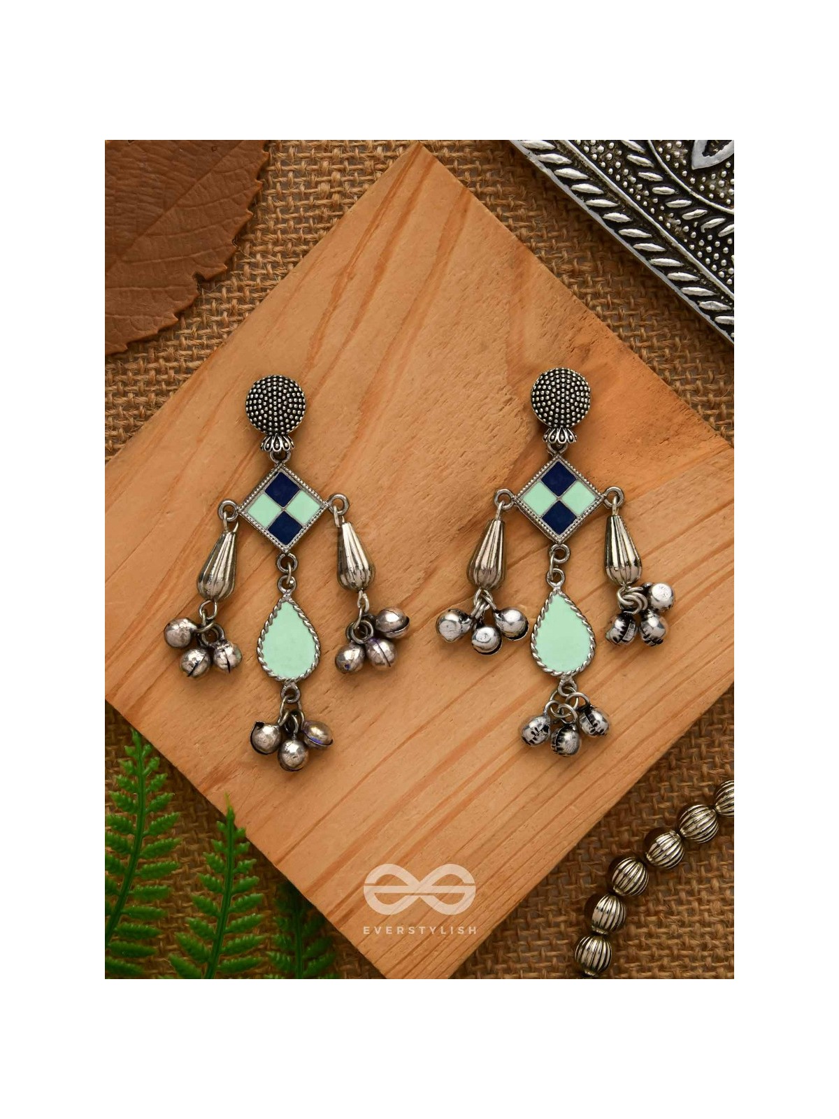 Minty Melodies - Enamelled Oxidised Earrings