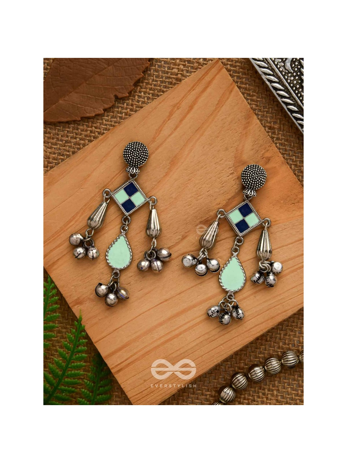 Minty Melodies - Enamelled Oxidised Earrings